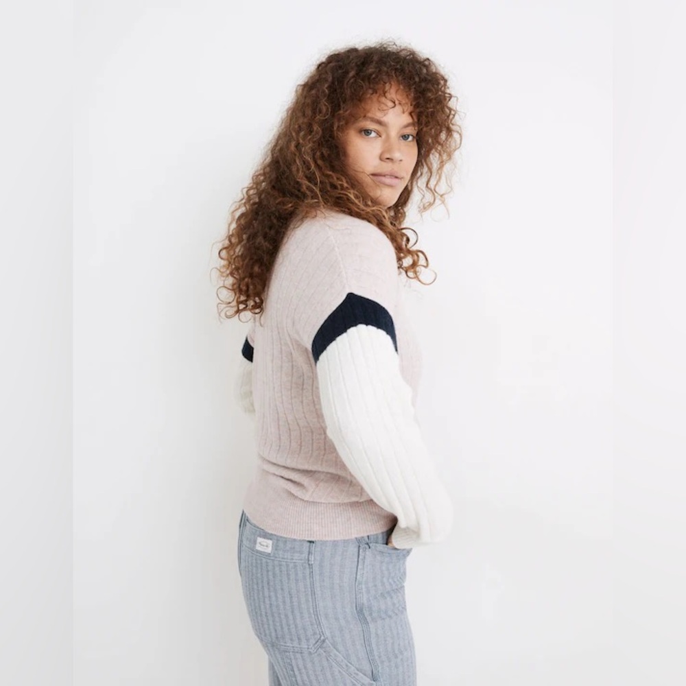 Madewell Striped Bowden Henley Sweater in Coziest Yarn, Women’s (L)